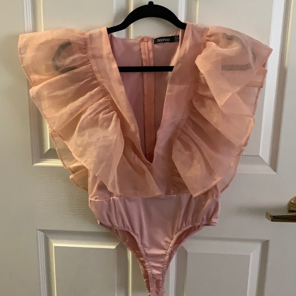 BOOHOO Tulle-Sleeved Bodysuit